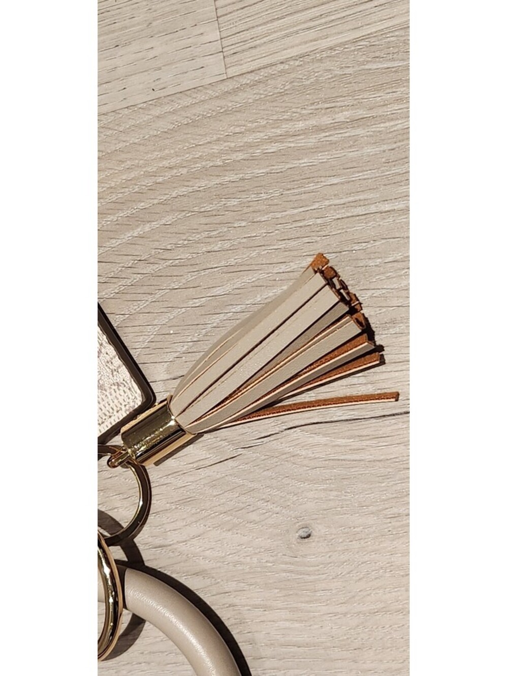 Nanette Lepore Beige Monogram Card Holder Keychain with Tassel Ring - Picture 4 of 5